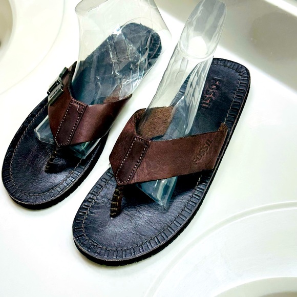 Fossil Men’s Brown Leather Thong Sandals Sz 11 - Picture 3 of 11